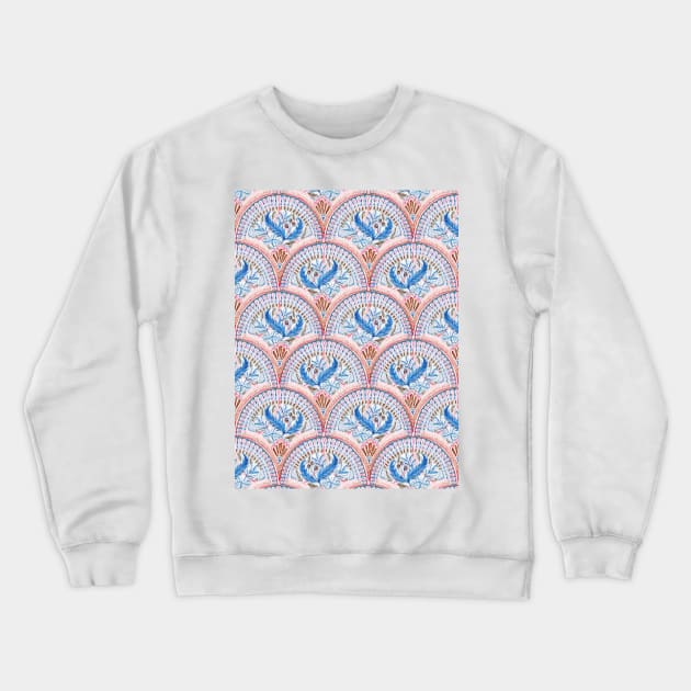 Art Deco Fresco in Sky Blue and Coral Crewneck Sweatshirt by micklyn